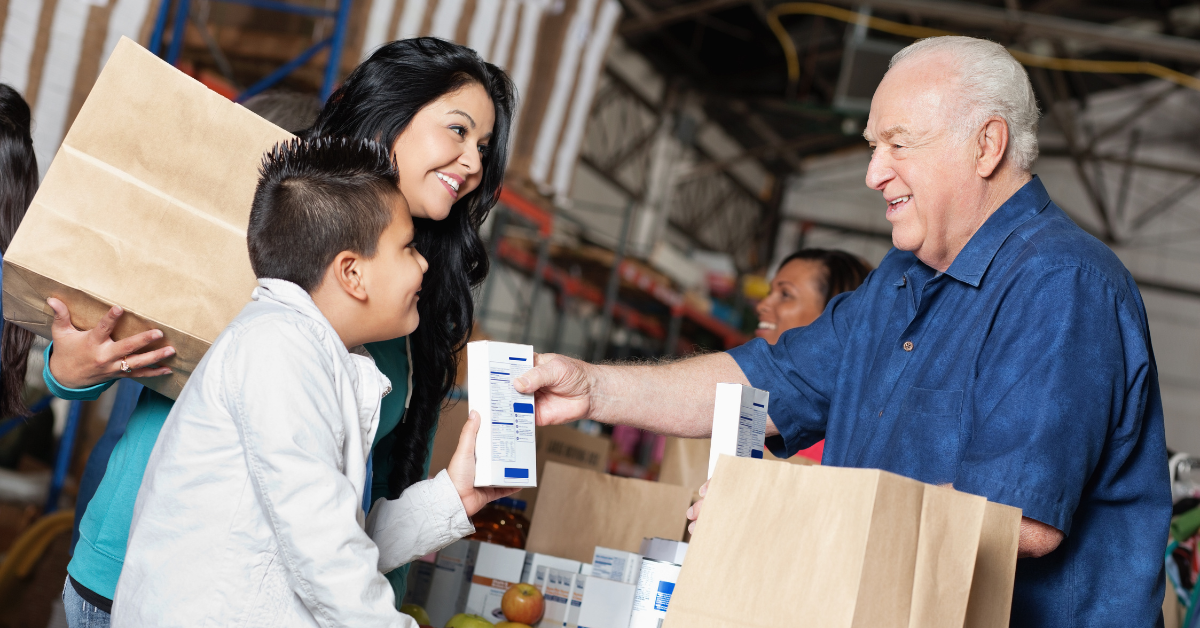 Woman and child accessing food at a food pantry
